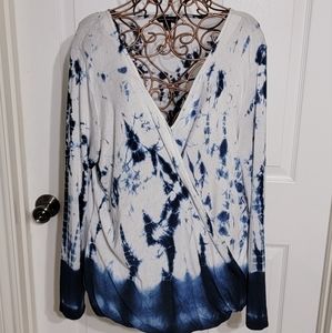 Rock & Republic Blue & White Tie Dye Long Sleeve Top Women's Size XL